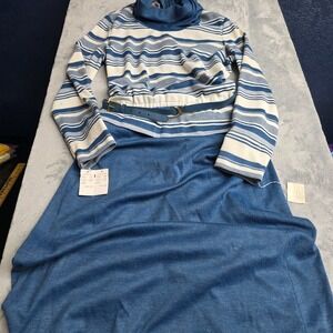 VTG 70s Kay Windsor Shirt Dress Womens Size 2 Blue Striped Belted